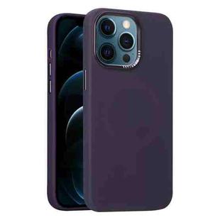 For iPhone 12 Pro Max Metal Lens Frame Liquid Silicone MagSafe Phone Case(Deep Purple)