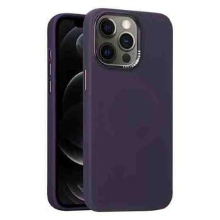 For iPhone 12 Pro Metal Lens Frame Liquid Silicone MagSafe Phone Case(Deep Purple)