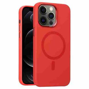 For iPhone 12 Pro Metal Lens Frame Liquid Silicone MagSafe Phone Case(Red)