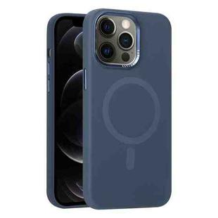 For iPhone 12 Pro Metal Lens Frame Liquid Silicone MagSafe Phone Case(Midnight Blue)