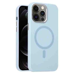 For iPhone 12 Pro Metal Lens Frame Liquid Silicone MagSafe Phone Case(Sierra Blue)