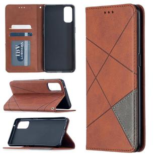 For OPPO Reno4 5G Rhombus Texture Horizontal Flip Magnetic Leather Case with Holder & Card Slots(Brown)