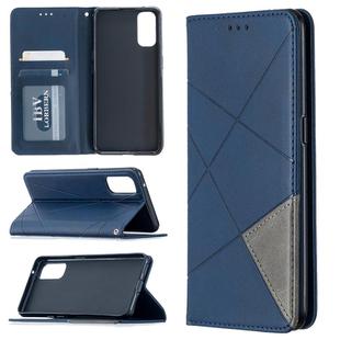 For OPPO Reno4 5G Rhombus Texture Horizontal Flip Magnetic Leather Case with Holder & Card Slots(Blue)