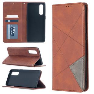 For OPPO Find X2 Neo / Reno 3 Pro Rhombus Texture Horizontal Flip Magnetic Leather Case with Holder & Card Slots(Brown)
