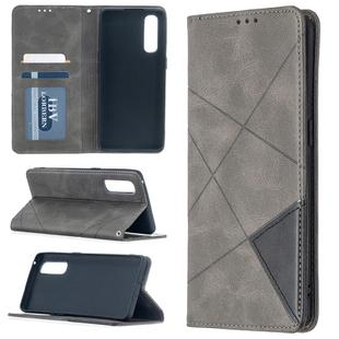 For OPPO Find X2 Neo / Reno 3 Pro Rhombus Texture Horizontal Flip Magnetic Leather Case with Holder & Card Slots(Grey)