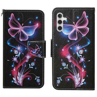 For Samsung Galaxy S25 5G Colored Drawing Pattern Leather Phone Case(Fluorescent Butterfly)