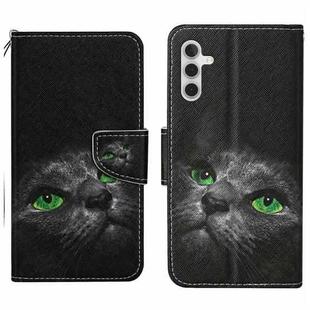 For Samsung Galaxy S25 5G Colored Drawing Pattern Leather Phone Case(Black Cat)