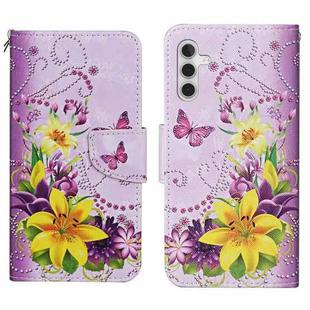 For Samsung Galaxy S25 5G Colored Drawing Pattern Leather Phone Case(Yellow Flower Butterfly)