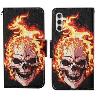 For Samsung Galaxy S25 5G Colored Drawing Pattern Leather Phone Case(Flame Skull)