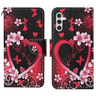 For Samsung Galaxy S25 5G Colored Drawing Pattern Leather Phone Case(Red Heart)