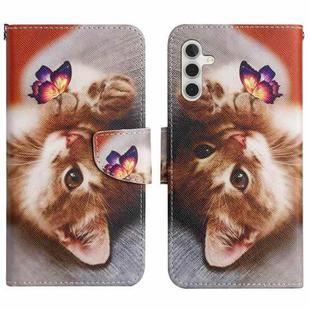 For Samsung Galaxy S25 5G Colored Drawing Pattern Leather Phone Case(Butterfly Cat)