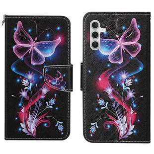 For Samsung Galaxy S25+ 5G Colored Drawing Pattern Leather Phone Case(Fluorescent Butterfly)