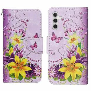 For Samsung Galaxy S25+ 5G Colored Drawing Pattern Leather Phone Case(Yellow Flower Butterfly)