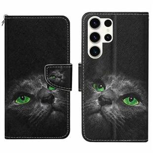 For Samsung Galaxy S25 Ultra 5G Colored Drawing Pattern Leather Phone Case(Black Cat)