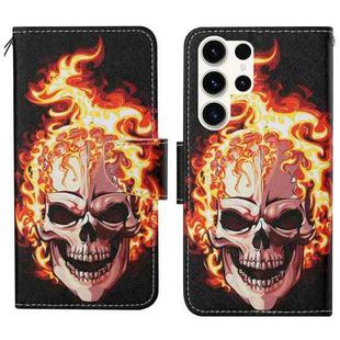 For Samsung Galaxy S25 Ultra 5G Colored Drawing Pattern Leather Phone Case(Flame Skull)
