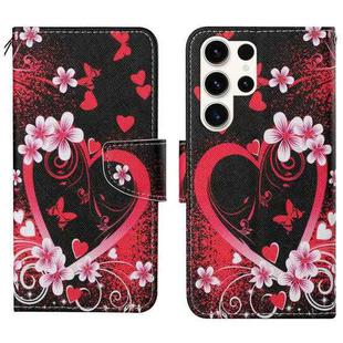 For Samsung Galaxy S25 Ultra 5G Colored Drawing Pattern Leather Phone Case(Red Heart)