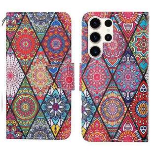 For Samsung Galaxy S25 Ultra 5G Colored Drawing Pattern Leather Phone Case(Diamond Totem)
