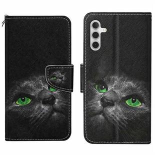 For Samsung Galaxy A16 5G / 4G Colored Drawing Pattern Leather Phone Case(Black Cat)