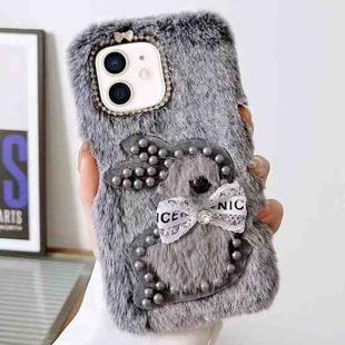 For iPhone 11 Pearl Rabbit Plush TPU Phone Case(Grey)