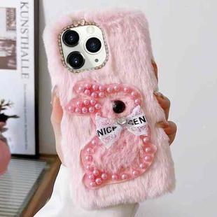 For iPhone 11 Pro Pearl Rabbit Plush TPU Phone Case(Brown)