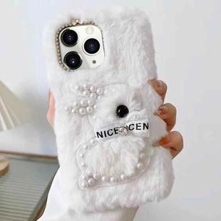 For iPhone 11 Pro Max Pearl Rabbit Plush TPU Phone Case(White)