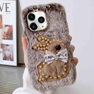 For iPhone 11 Pro Max Pearl Rabbit Plush TPU Phone Case(Brown)