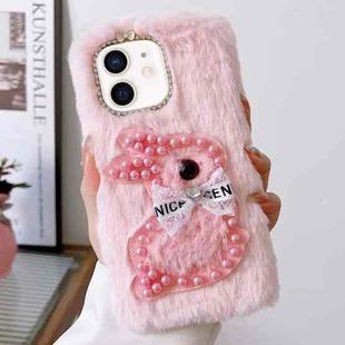 For iPhone 12 / 12 Pro Pearl Rabbit Plush TPU Phone Case(Pink)