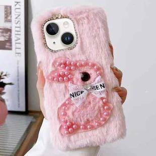 For iPhone 13 Pearl Rabbit Plush TPU Phone Case(Pink)