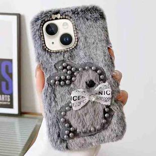 For iPhone 14 Pearl Rabbit Plush TPU Phone Case(Grey)