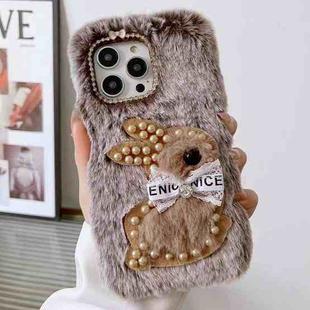 For iPhone 14 Pro Pearl Rabbit Plush TPU Phone Case(Brown)