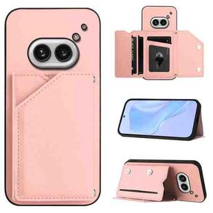 For Nothing Phone 2a Skin Feel Four Card Slots Phone Case with Wrist Strap(Pink)