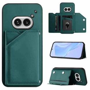 For Nothing Phone 2a Skin Feel Four Card Slots Phone Case with Wrist Strap(Green)