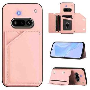 For Nothing Phone 3a Skin Feel Four Card Slots Phone Case with Wrist Strap(Pink)