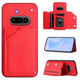 For Nothing Phone 3a Skin Feel Four Card Slots Phone Case with Wrist Strap(Red)