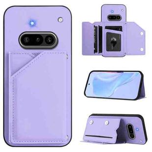 For Nothing Phone 3a Skin Feel Four Card Slots Phone Case with Wrist Strap(Purple)