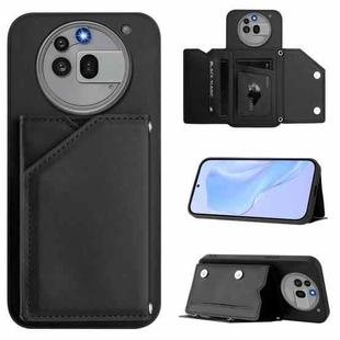 For Nothing Phone 3a Pro Skin Feel Four Card Slots Phone Case with Wrist Strap(Black)