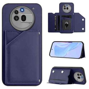 For Nothing Phone 3a Pro Skin Feel Four Card Slots Phone Case with Wrist Strap(Blue)