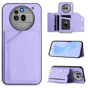For Nothing Phone 3a Pro Skin Feel Four Card Slots Phone Case with Wrist Strap(Purple)