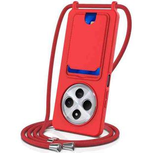 For Redmi 14C 4G / 14R 5G / A4 5G Integrated Card Bag Solid Color Liquid Silicone Phone Case with Lanyard(Red)