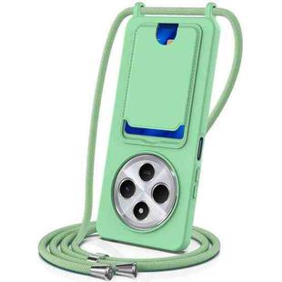 For Redmi 14C 4G / 14R 5G / A4 5G Integrated Card Bag Solid Color Liquid Silicone Phone Case with Lanyard(Green)