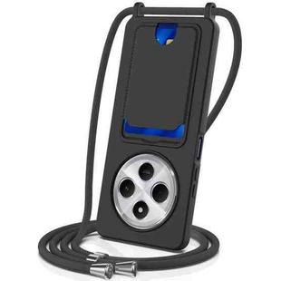 For Redmi 14C 4G / 14R 5G / A4 5G Integrated Card Bag Solid Color Liquid Silicone Phone Case with Lanyard(Black)
