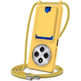 For Redmi 14C 4G / 14R 5G / A4 5G Integrated Card Bag Solid Color Liquid Silicone Phone Case with Lanyard(Yellow)