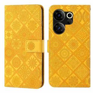 For Tecno Camon 20 Premier Ethnic Style Embossed Pattern Leather Phone Case(Yellow)