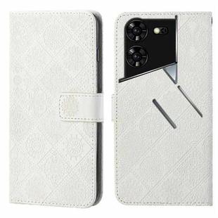 For Tecno Pova 5 Pro Ethnic Style Embossed Pattern Leather Phone Case(White)