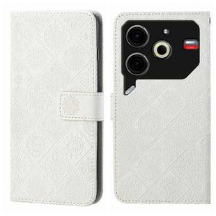 For Tecno Pova 6 Neo Ethnic Style Embossed Pattern Leather Phone Case(White)