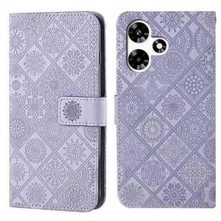 For Infinix Hot 30 Play NFC Ethnic Style Embossed Pattern Leather Phone Case(Purple)