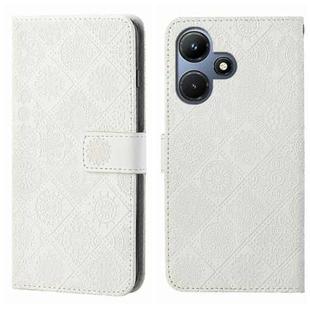 For Infinix Hot 30i Ethnic Style Embossed Pattern Leather Phone Case(White)