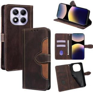 For Redmi Note 14 Pro 4G Skin Feel Magnetic Buckle Leather Phone Case(Brown)