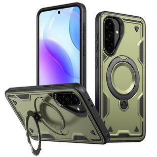 For Samsung Galaxy A56 5G PC Hybrid TPU Armor MagSafe Ring Holder Phone Case(Olive Green)