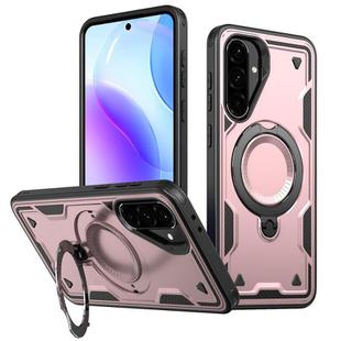 For Samsung Galaxy A56 5G PC Hybrid TPU Armor MagSafe Ring Holder Phone Case(Rose Gold)